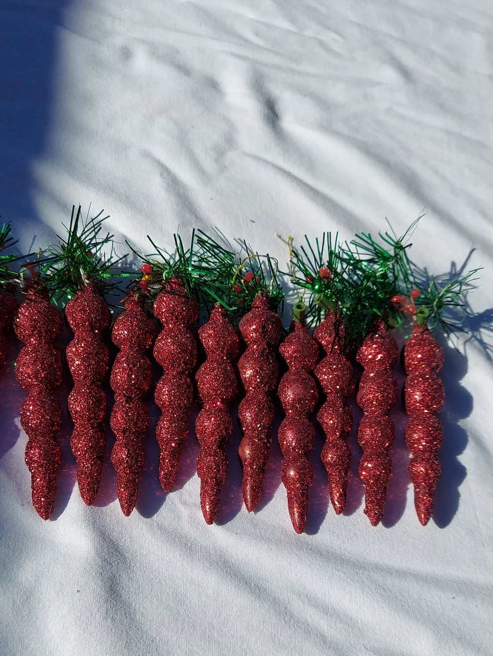 Holiday Glitter Icicle Ornaments - Red ~14 Items